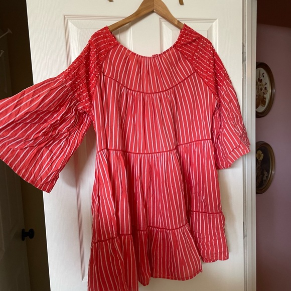 Free People Dresses & Skirts - Red/Orange Striped Boho Smocked Tunic Free People XL